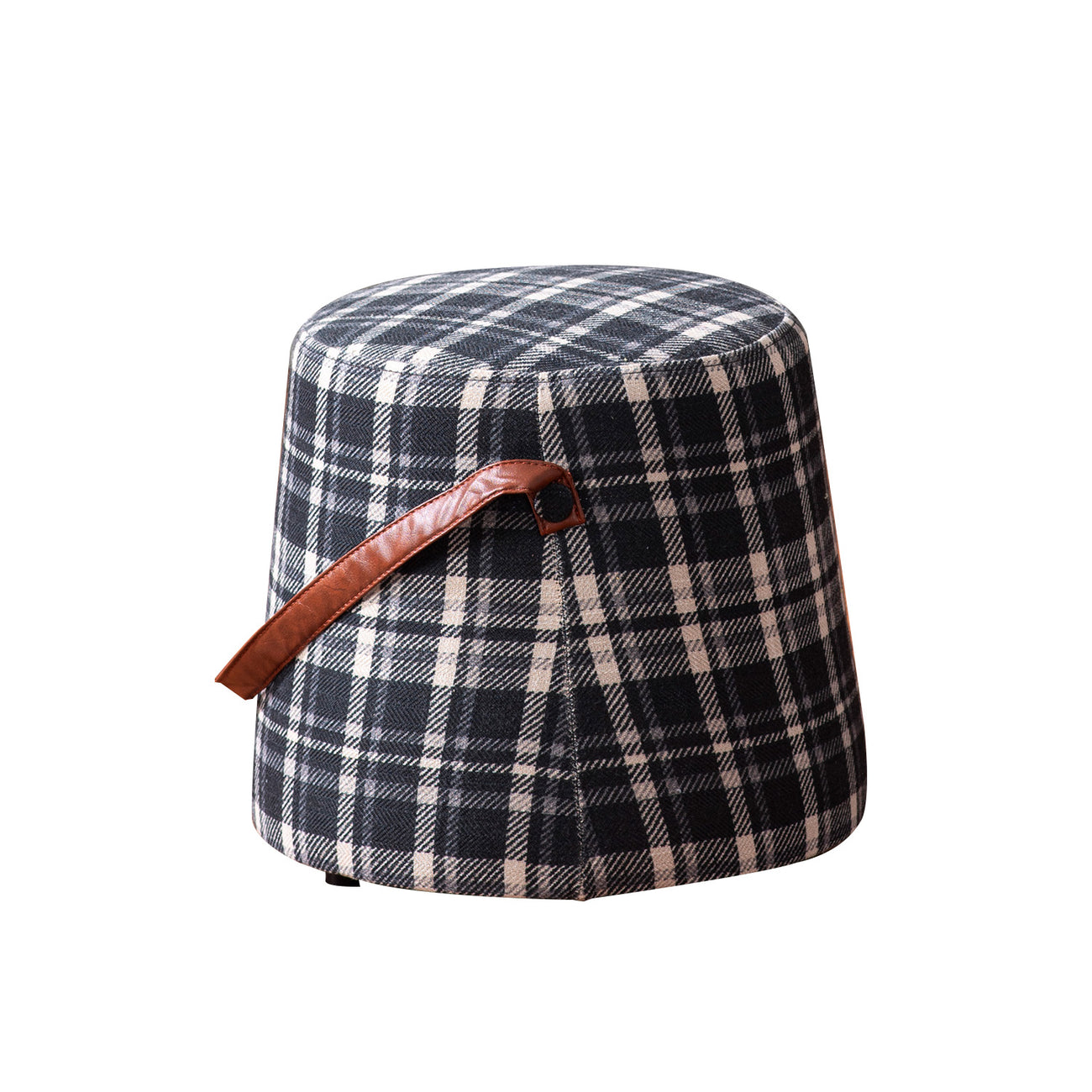 Hoist Collection Black Pouf With Faux Leather Strap