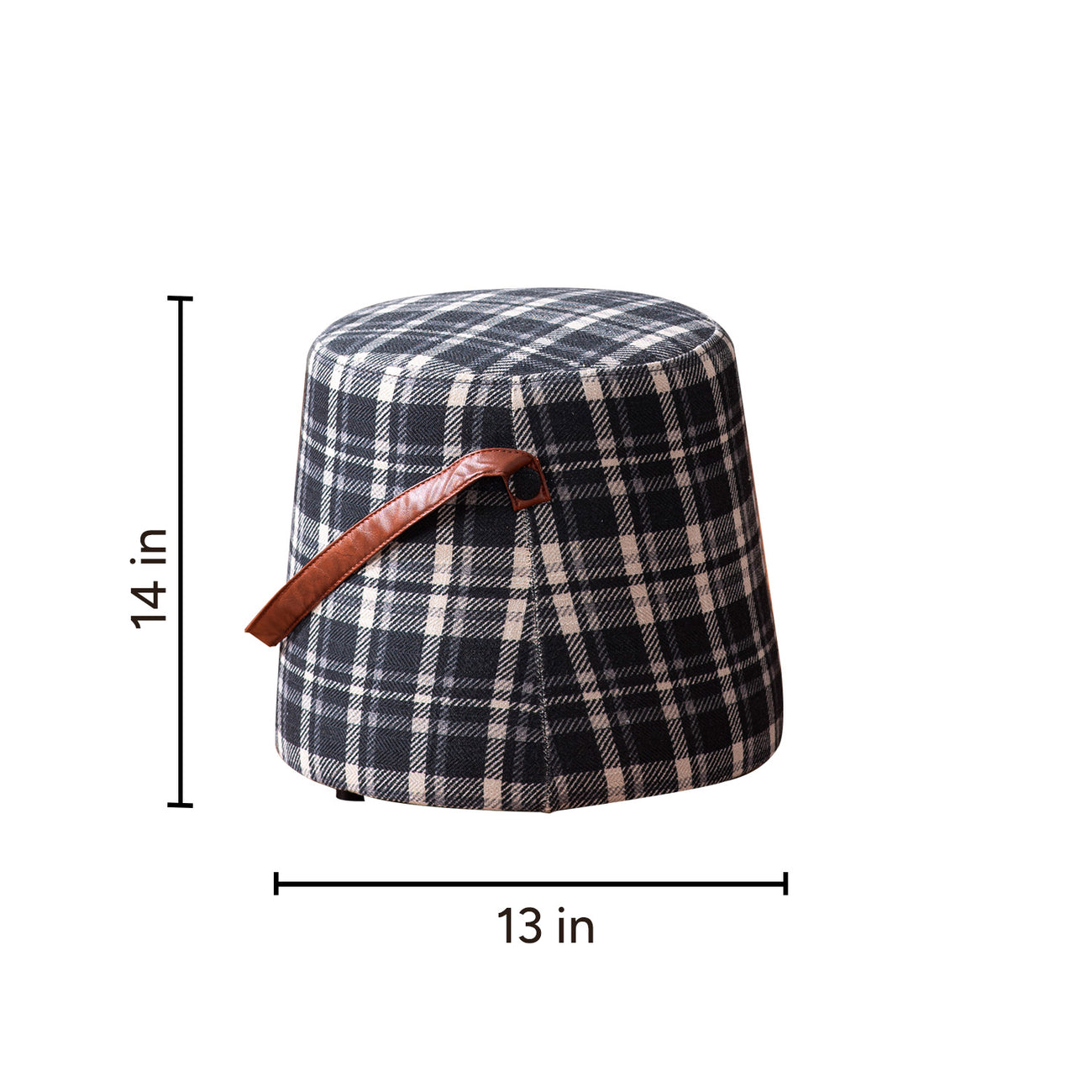 Hoist Collection Black Pouf With Faux Leather Strap