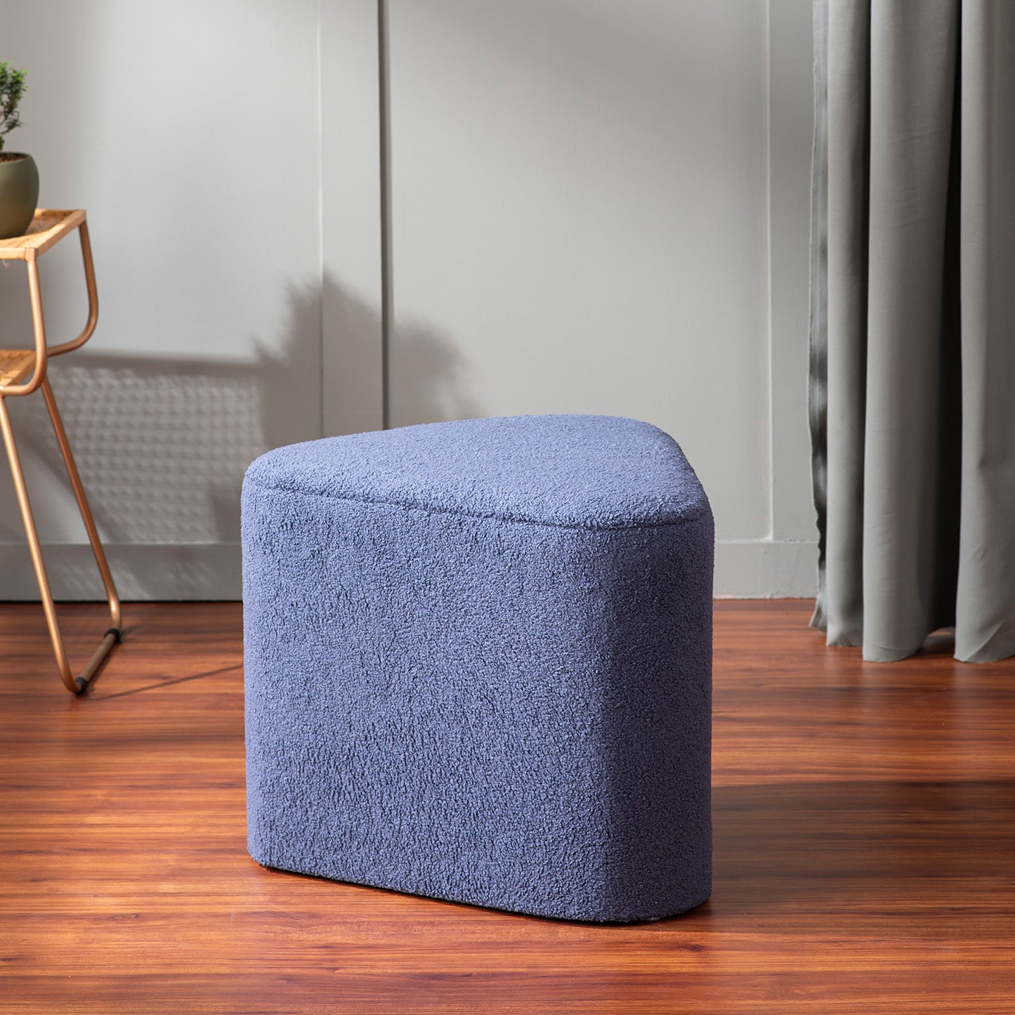 Triad Blue Boucle Pouf Ottoman