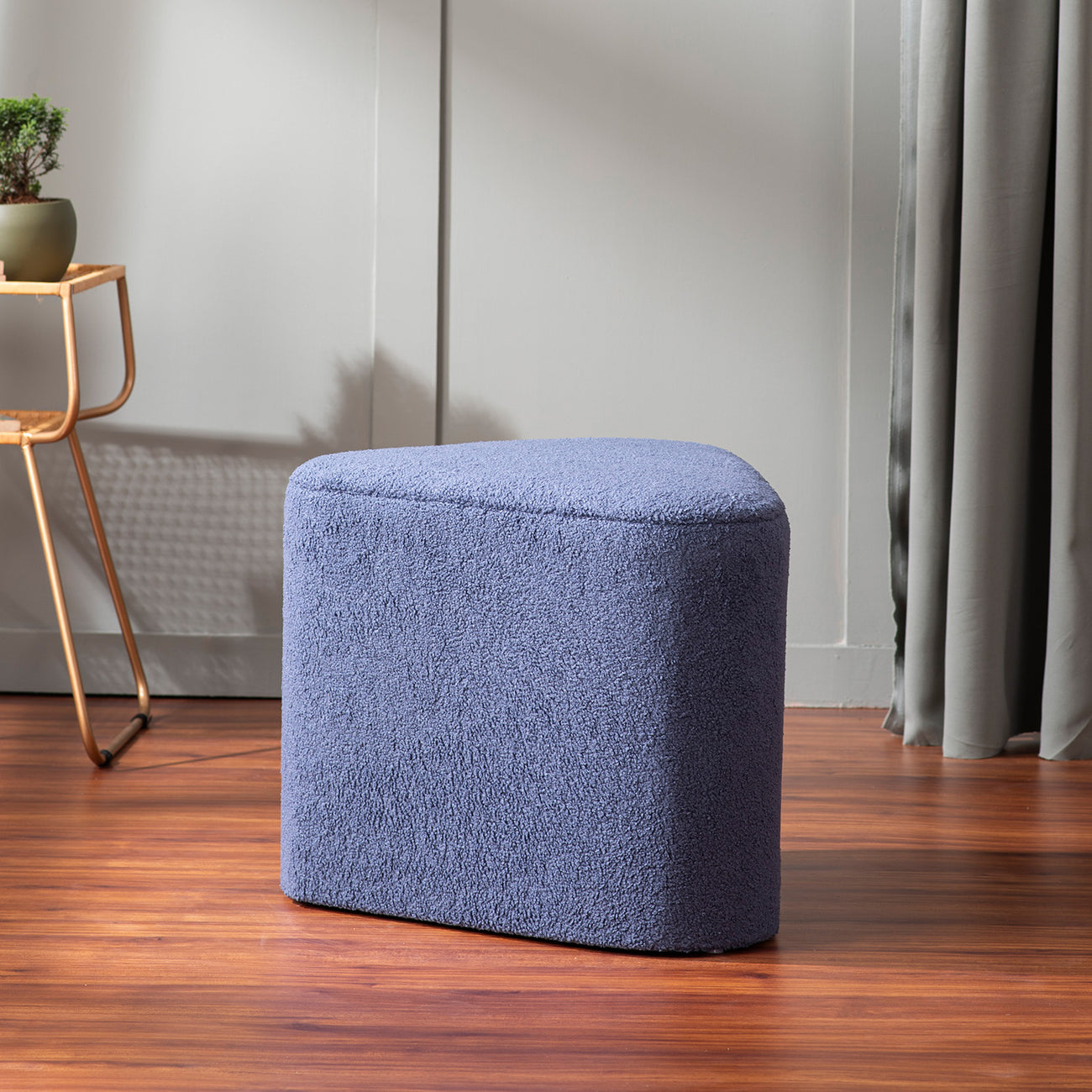 Triad Blue Boucle Pouf Ottoman