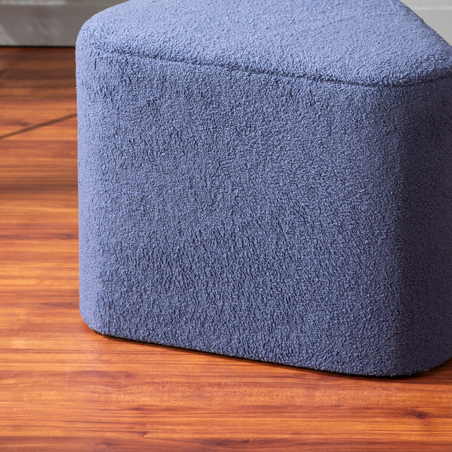 Triad Blue Boucle Pouf Ottoman