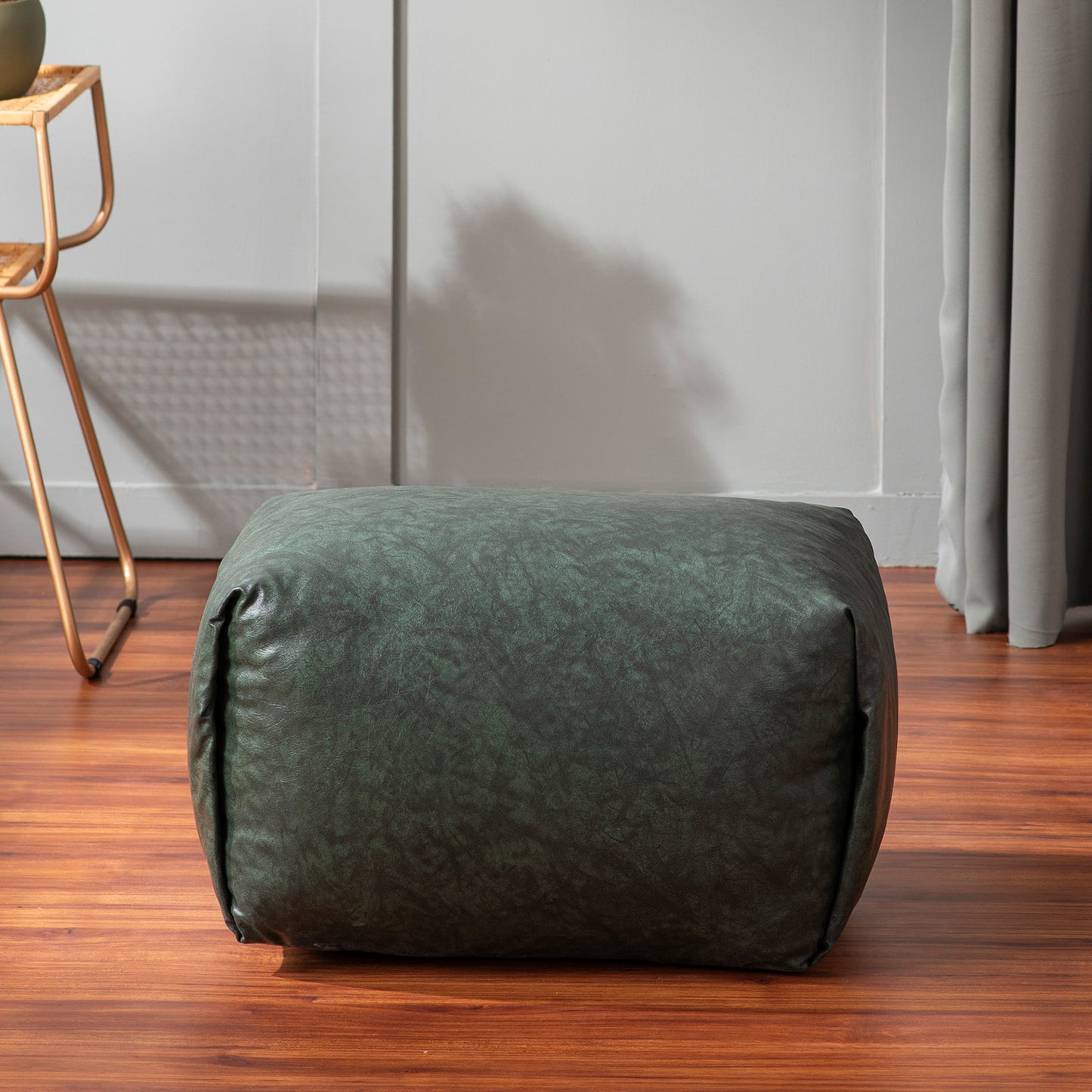 Cube Collection Green Faux Leather Pouf Ottoman