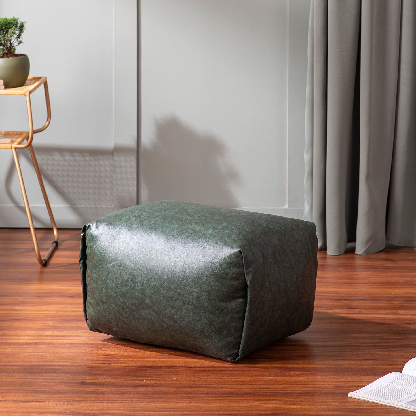 Cube Collection Green Faux Leather Pouf Ottoman