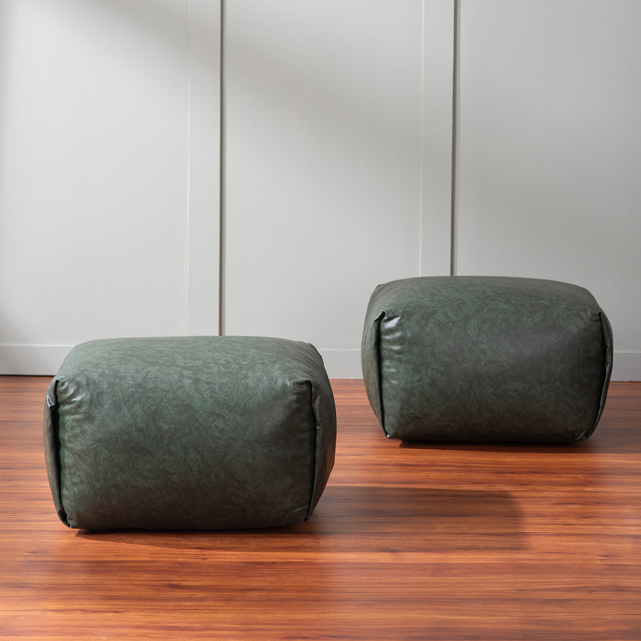 Cube Collection Green Faux Leather Pouf Ottoman