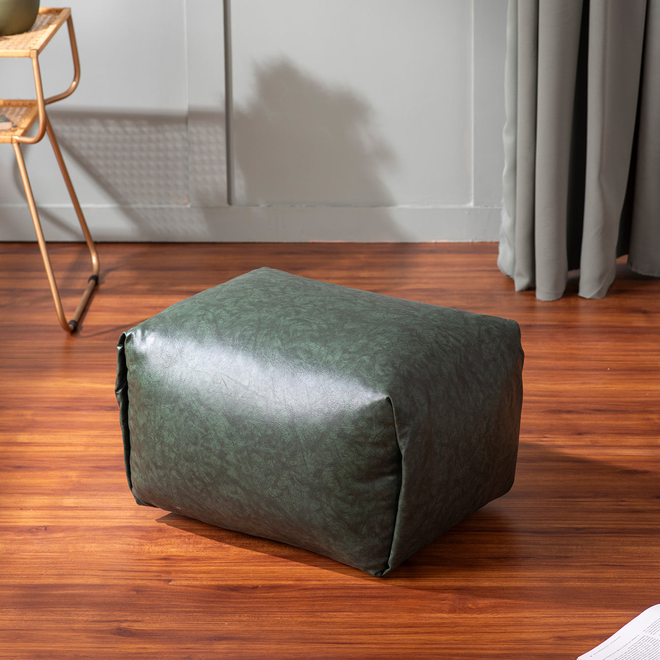 Cube Collection Green Faux Leather Pouf Ottoman