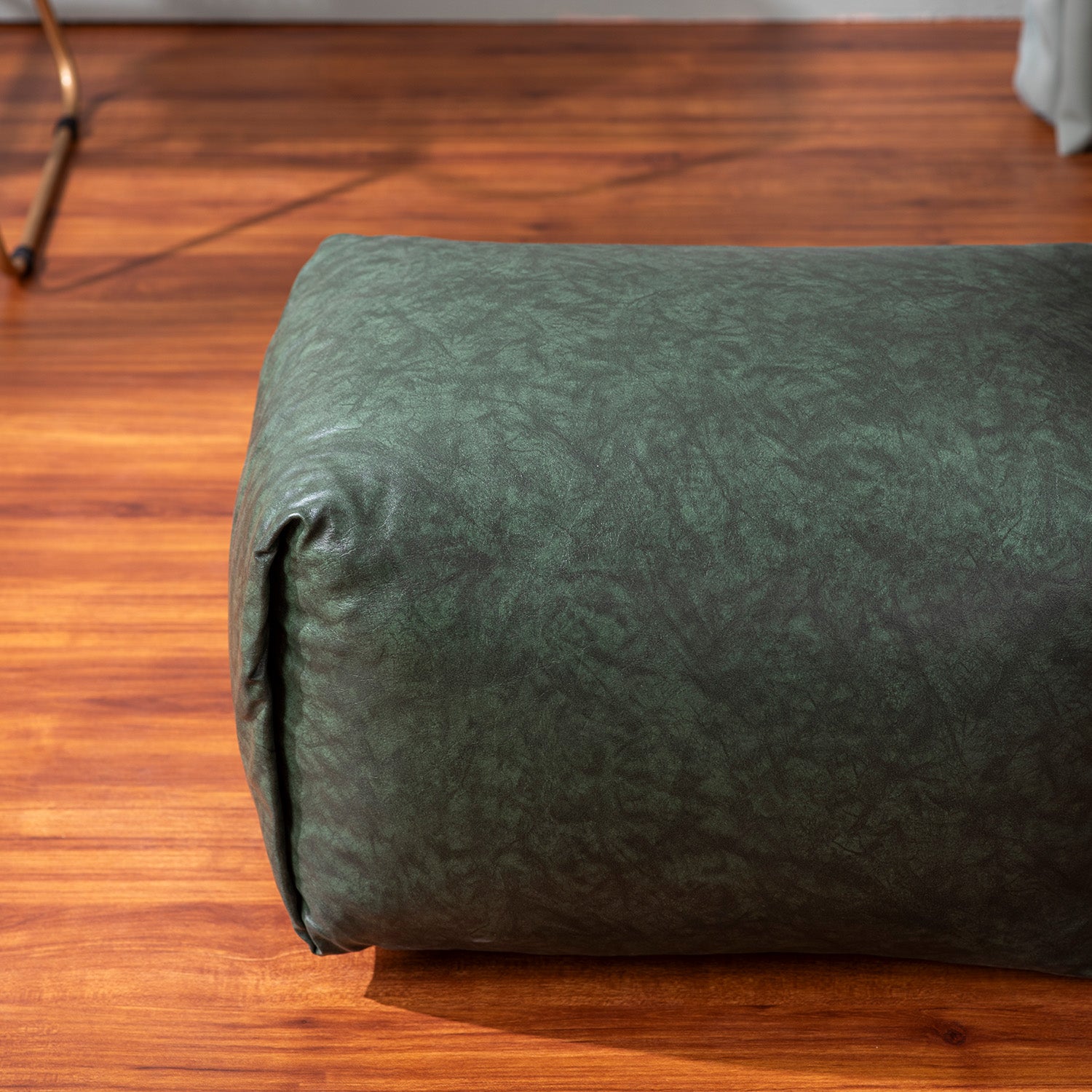 Cube Collection Green Faux Leather Pouf Ottoman