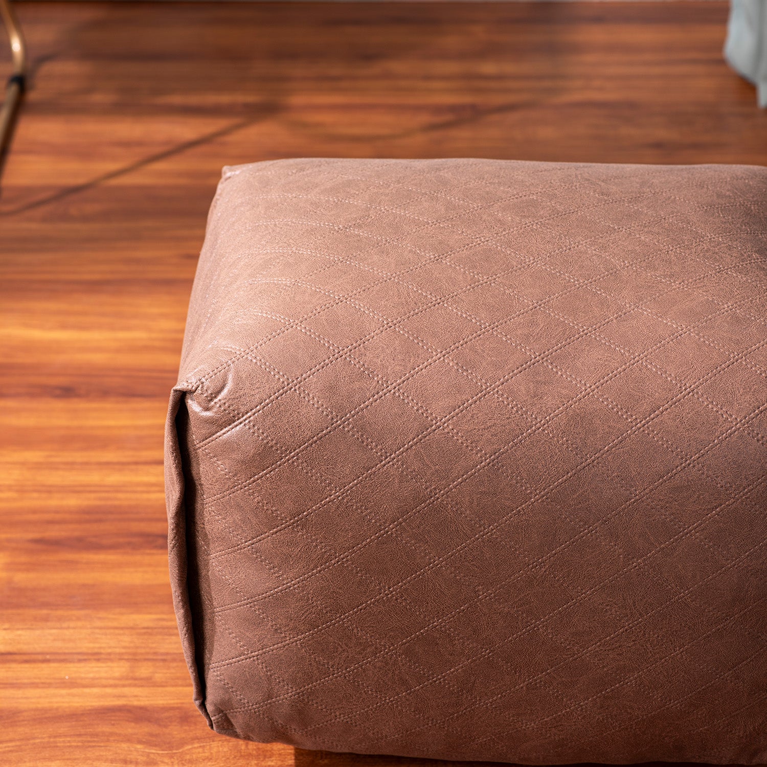 Cube Collection Tan Faux Leather Pouf Ottoman