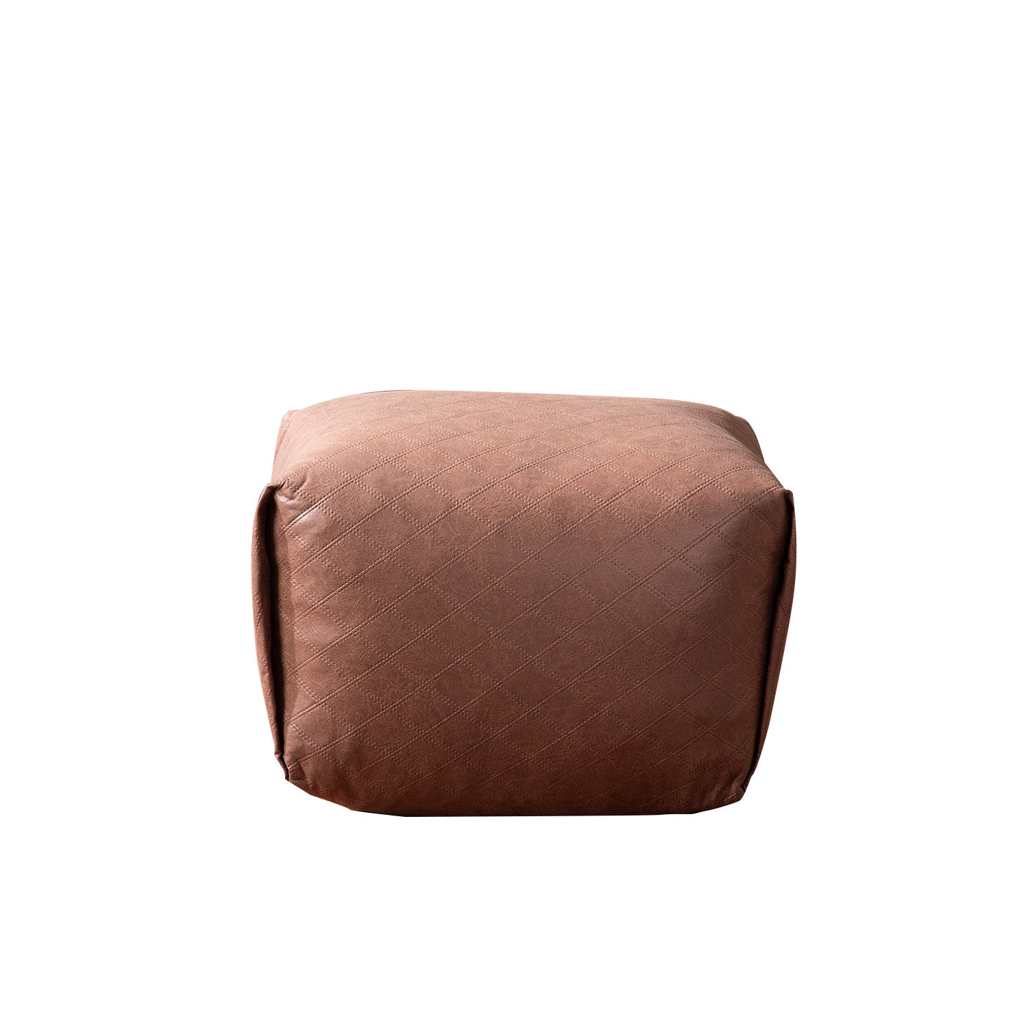 Cube Collection Tan Faux Leather Pouf Ottoman