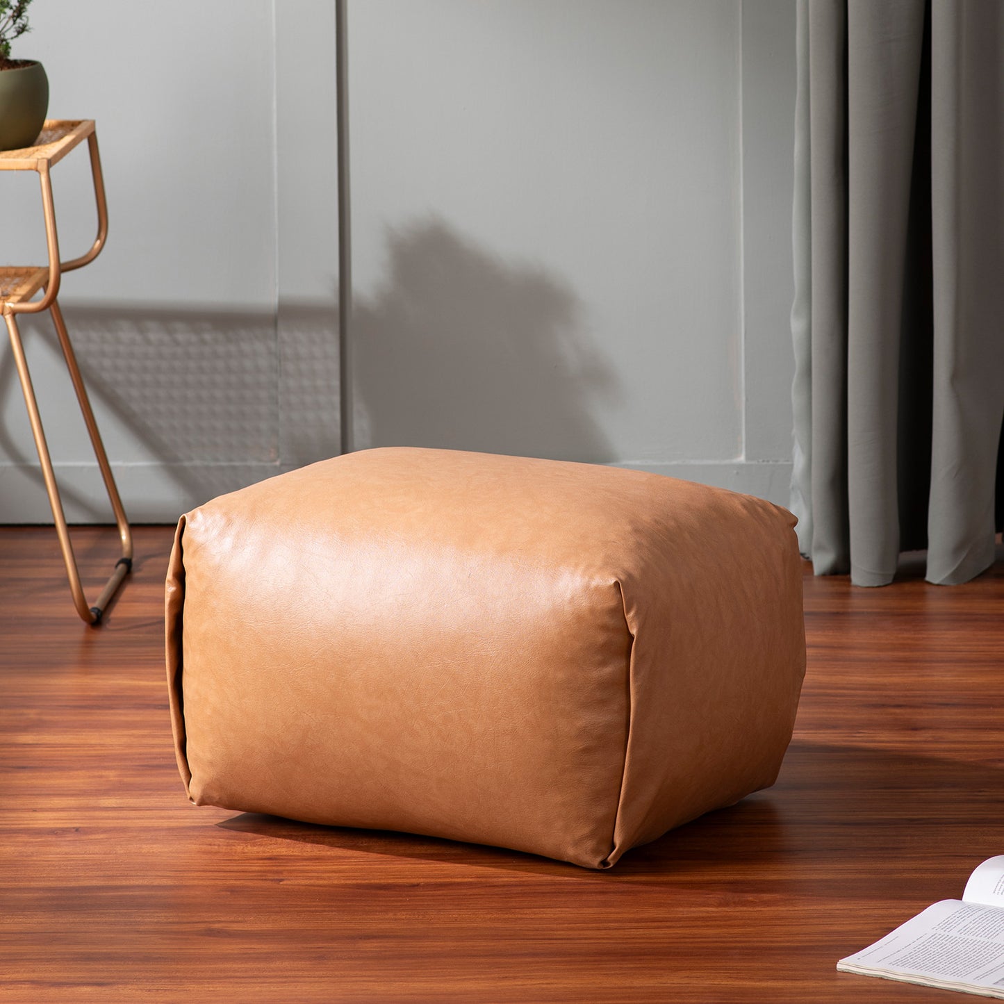 Cube Collection Mustard Faux Leather Pouf Ottoman