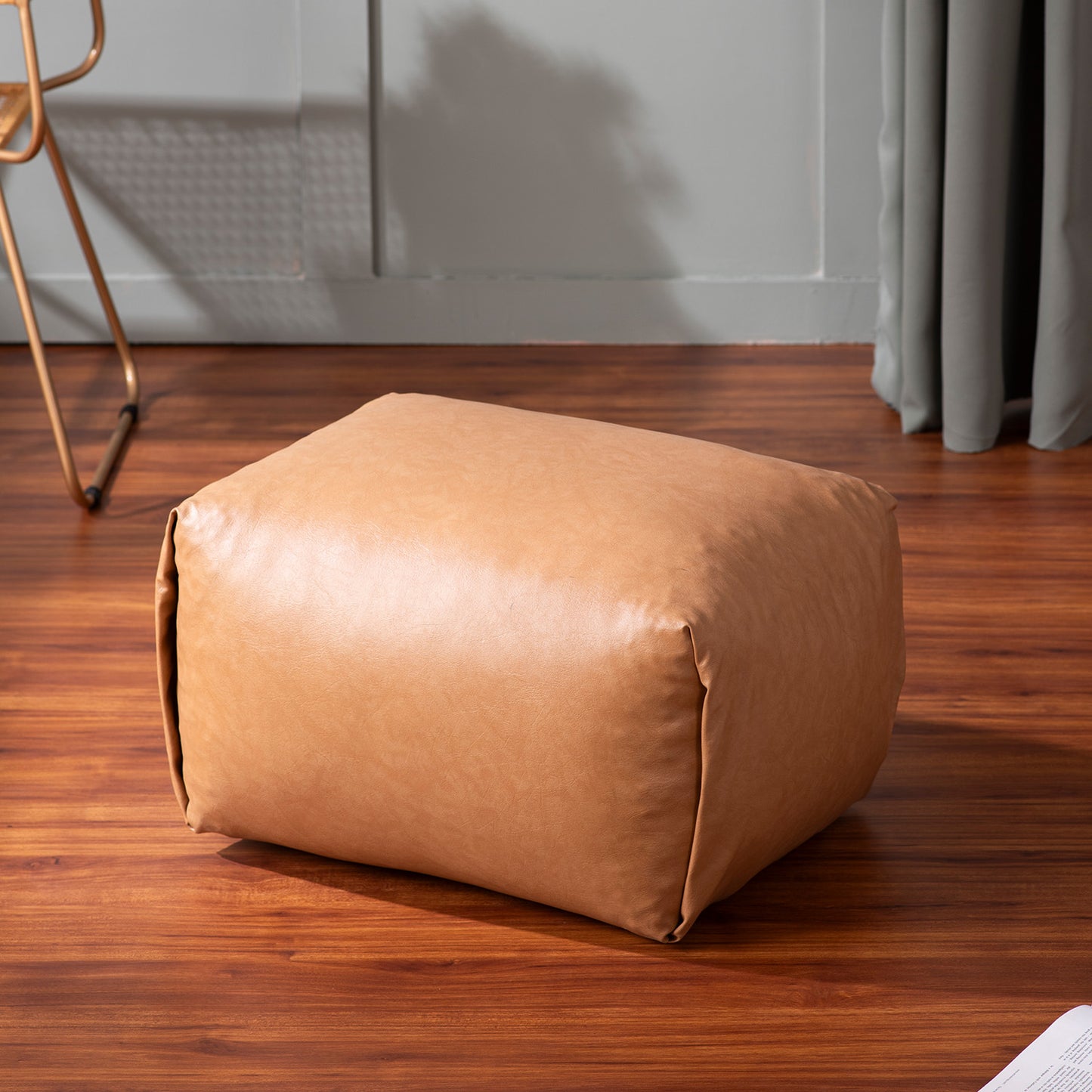 Cube Collection Mustard Faux Leather Pouf Ottoman