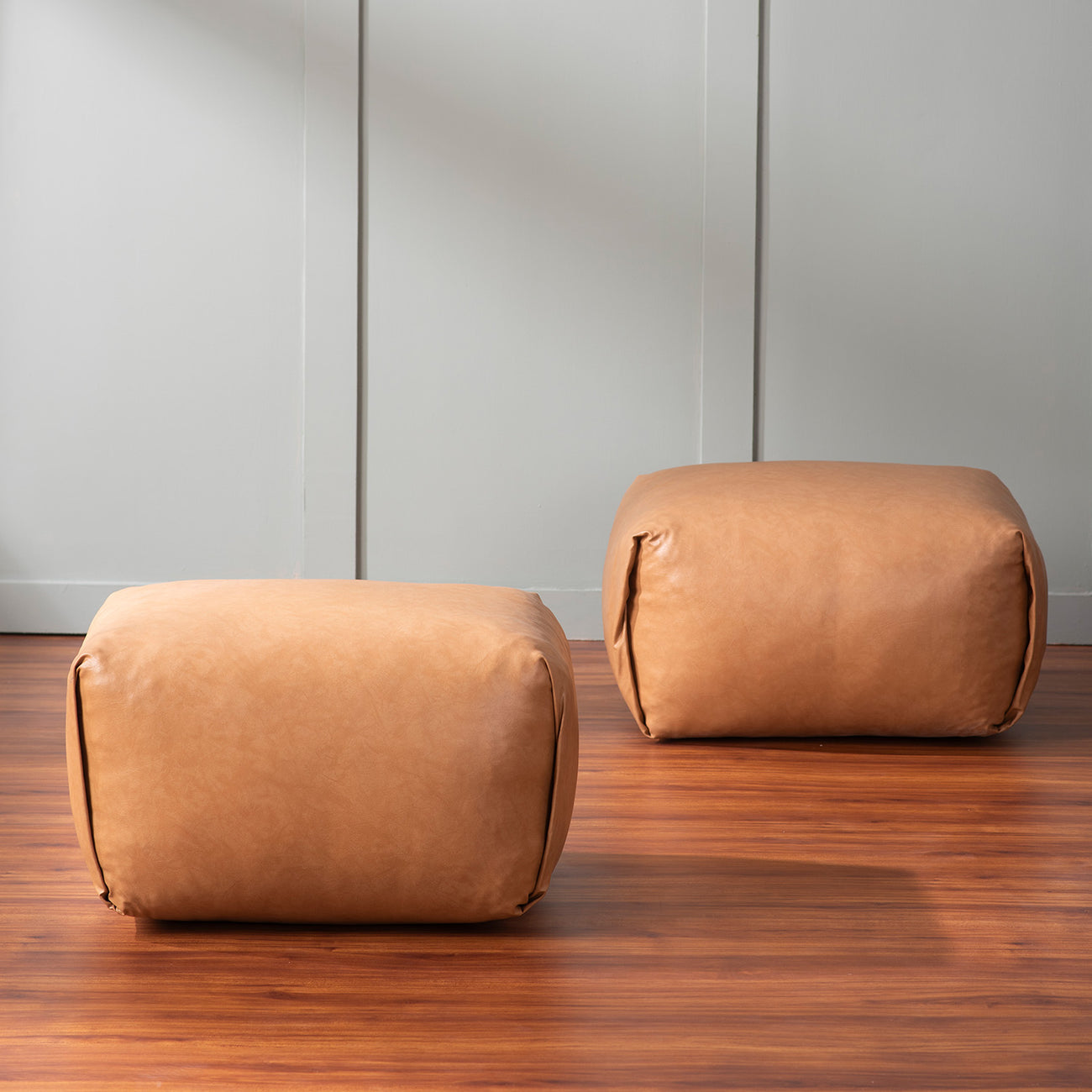 Cube Collection Mustard Faux Leather Pouf Ottoman