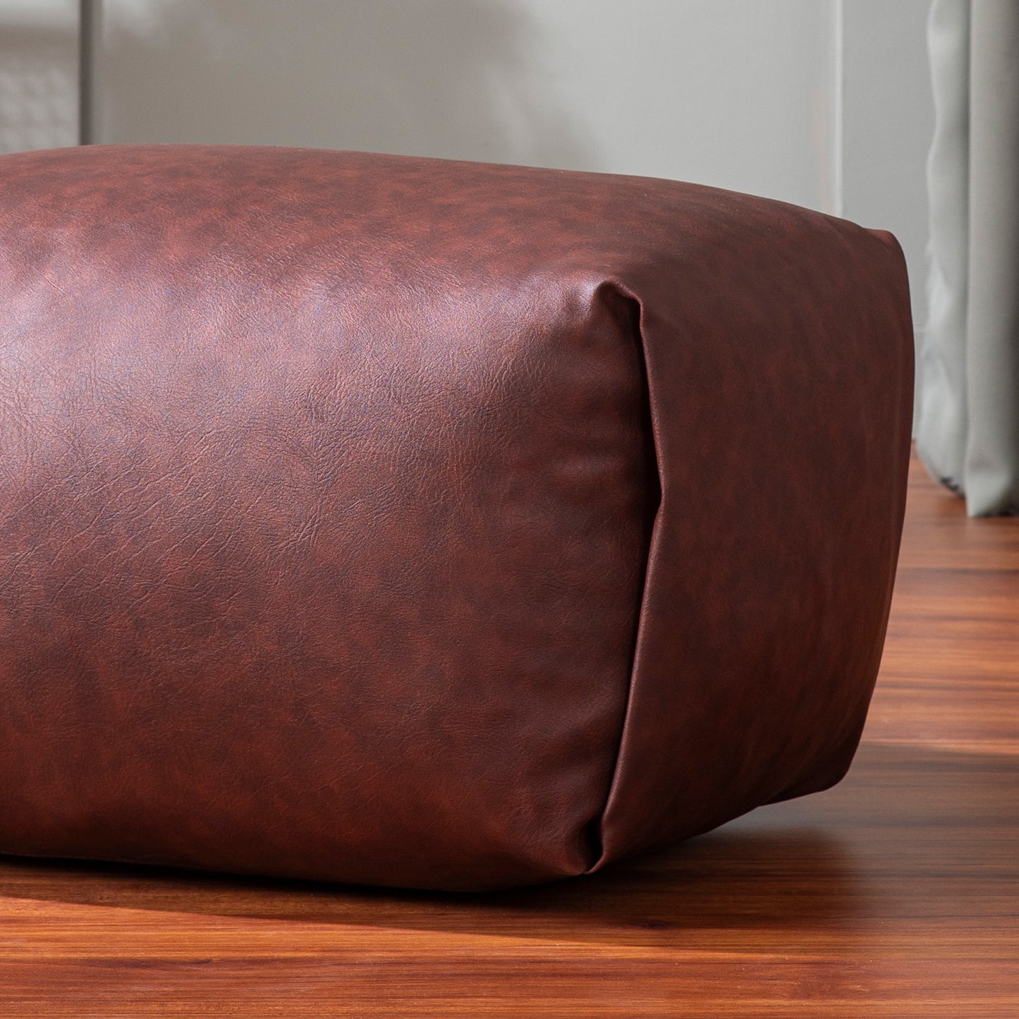 Cube Collection Brown Faux Leather Pouf Ottoman Set Of 2