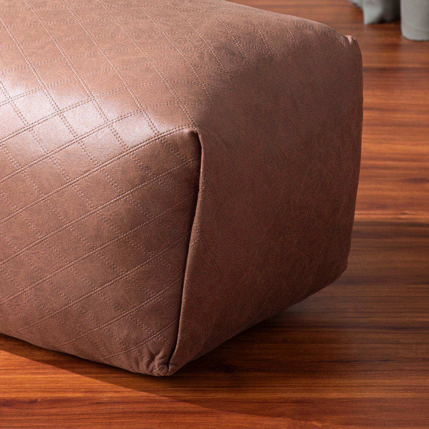 Cube Collection Tan Faux Leather Pouf Ottoman Set Of 2