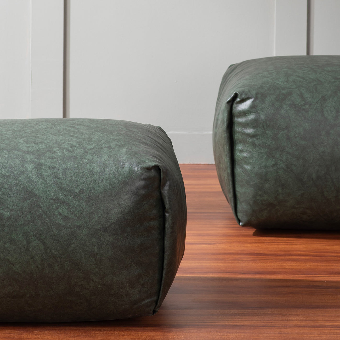 Cube Collection Green Faux Leather Pouf Ottoman Set Of 2