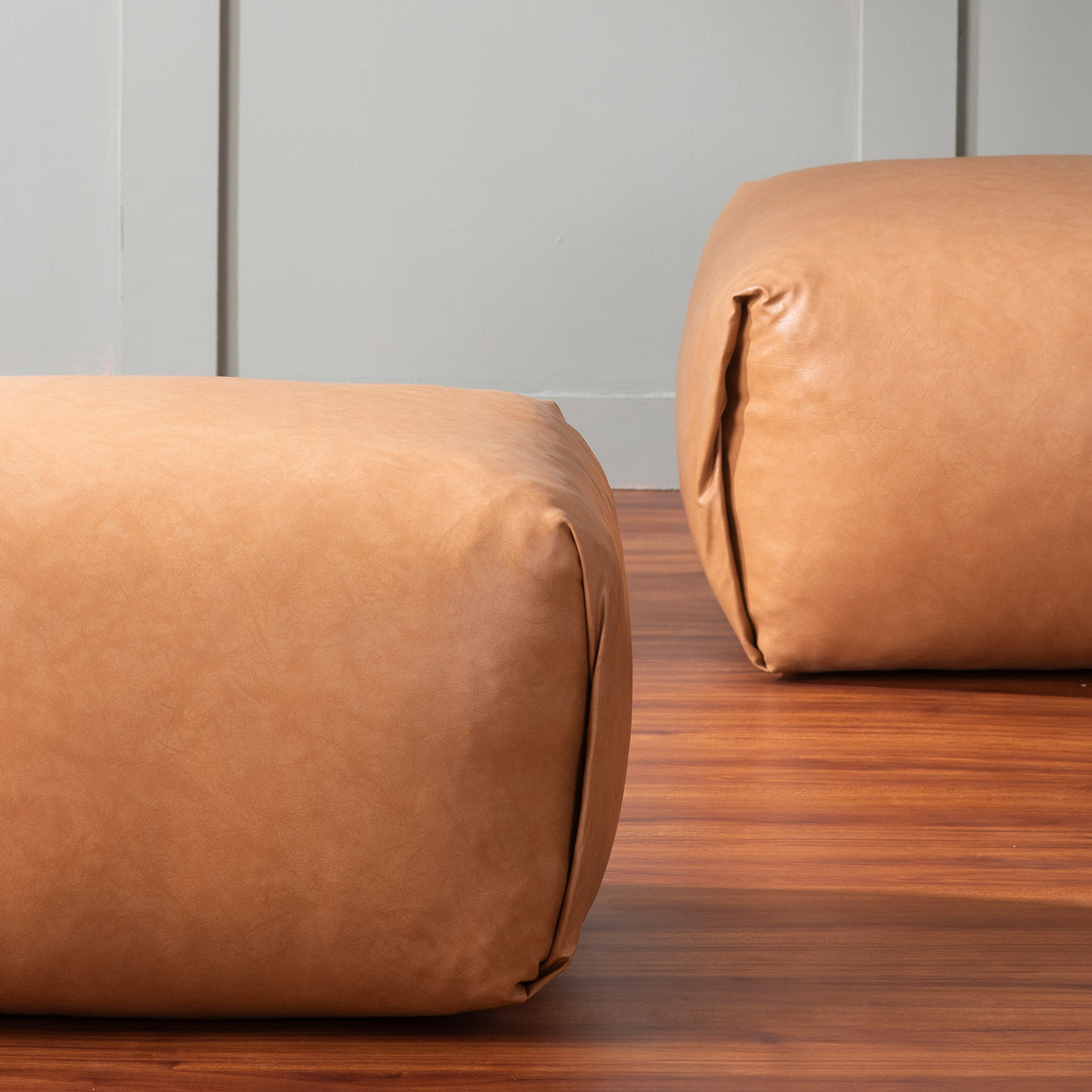 Cube Collection Mustard Faux Leather Pouf Ottoman Set Of 2