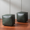 Cuboid Collection Green Faux Leather Pouf Ottoman