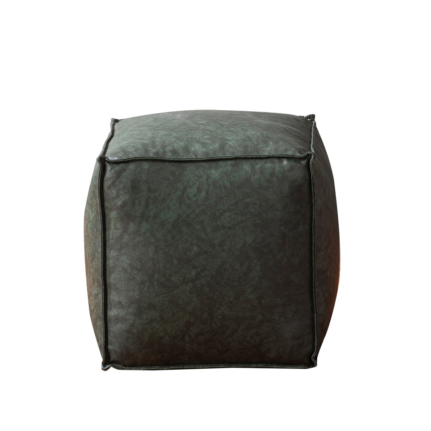 Cuboid Collection Green Faux Leather Pouf Ottoman