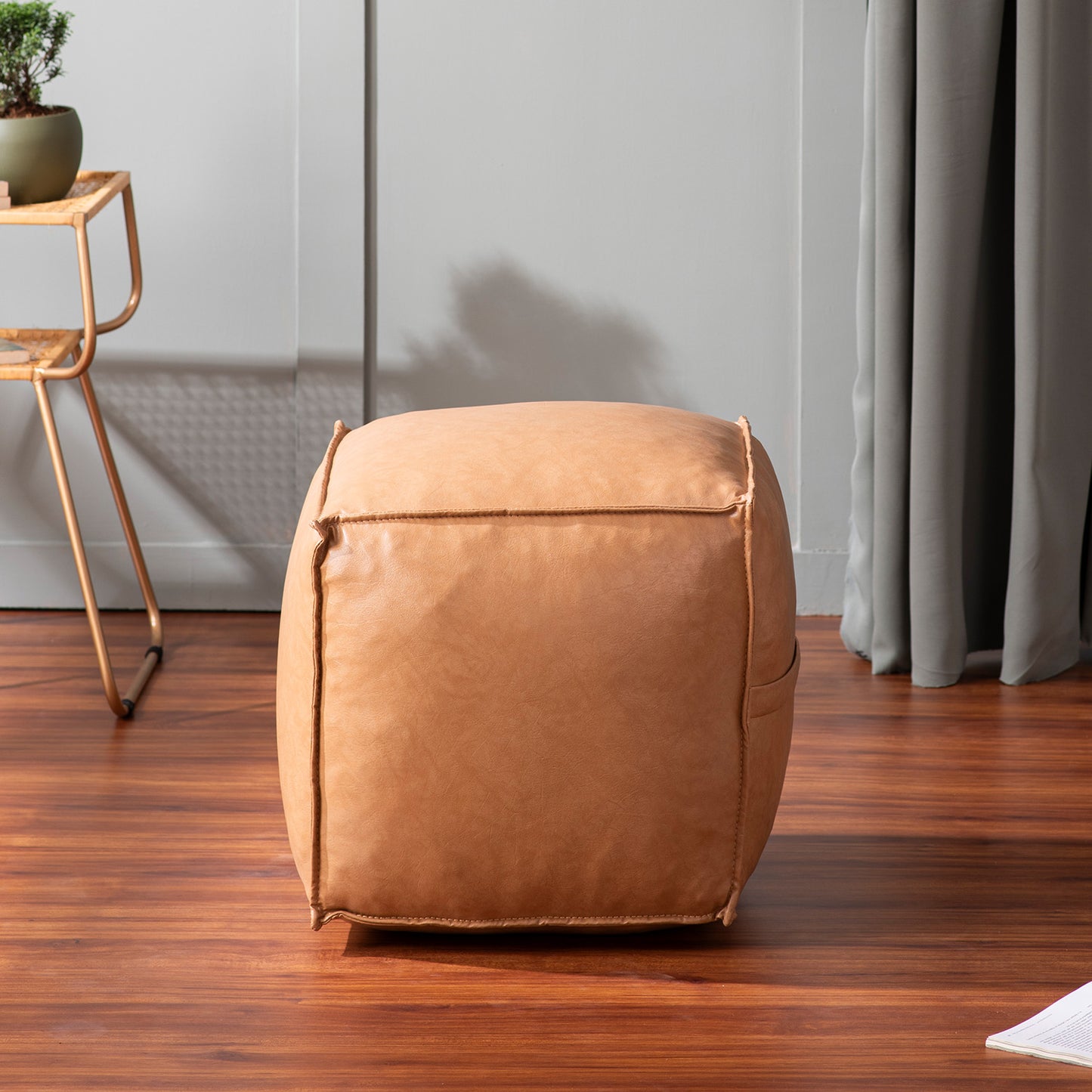 Cuboid Collection Mustard Faux Leather Pouf Ottoman