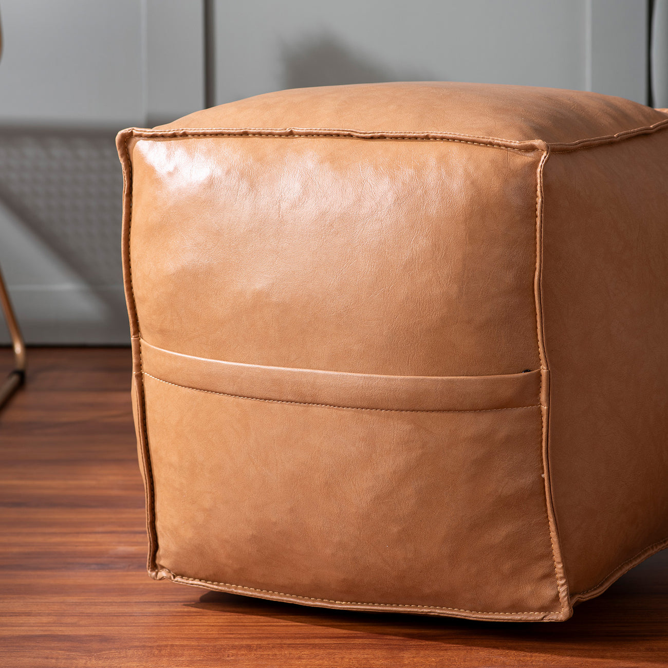 Cuboid Collection Mustard Faux Leather Pouf Ottoman