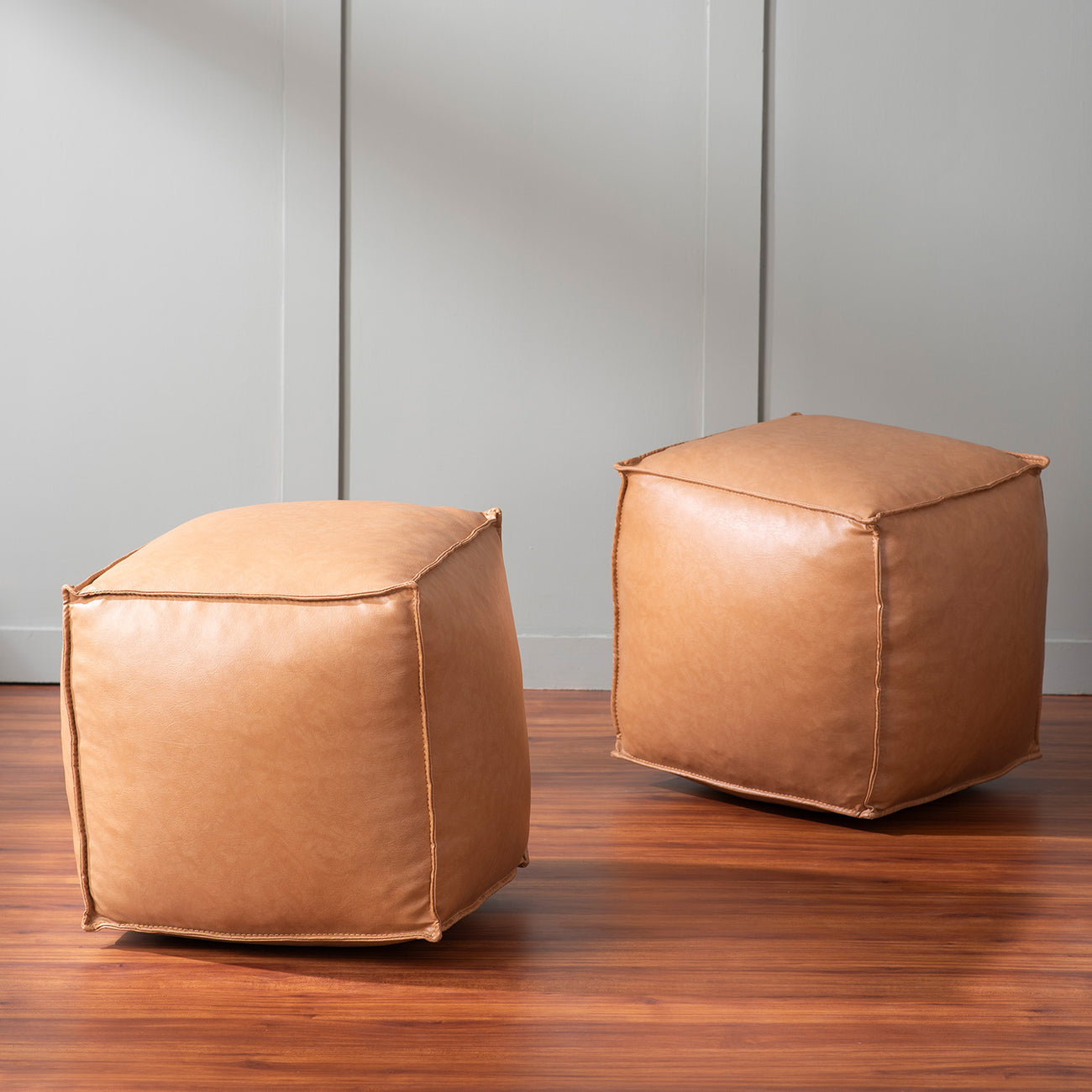 Cuboid Collection Mustard Faux Leather Pouf Ottoman