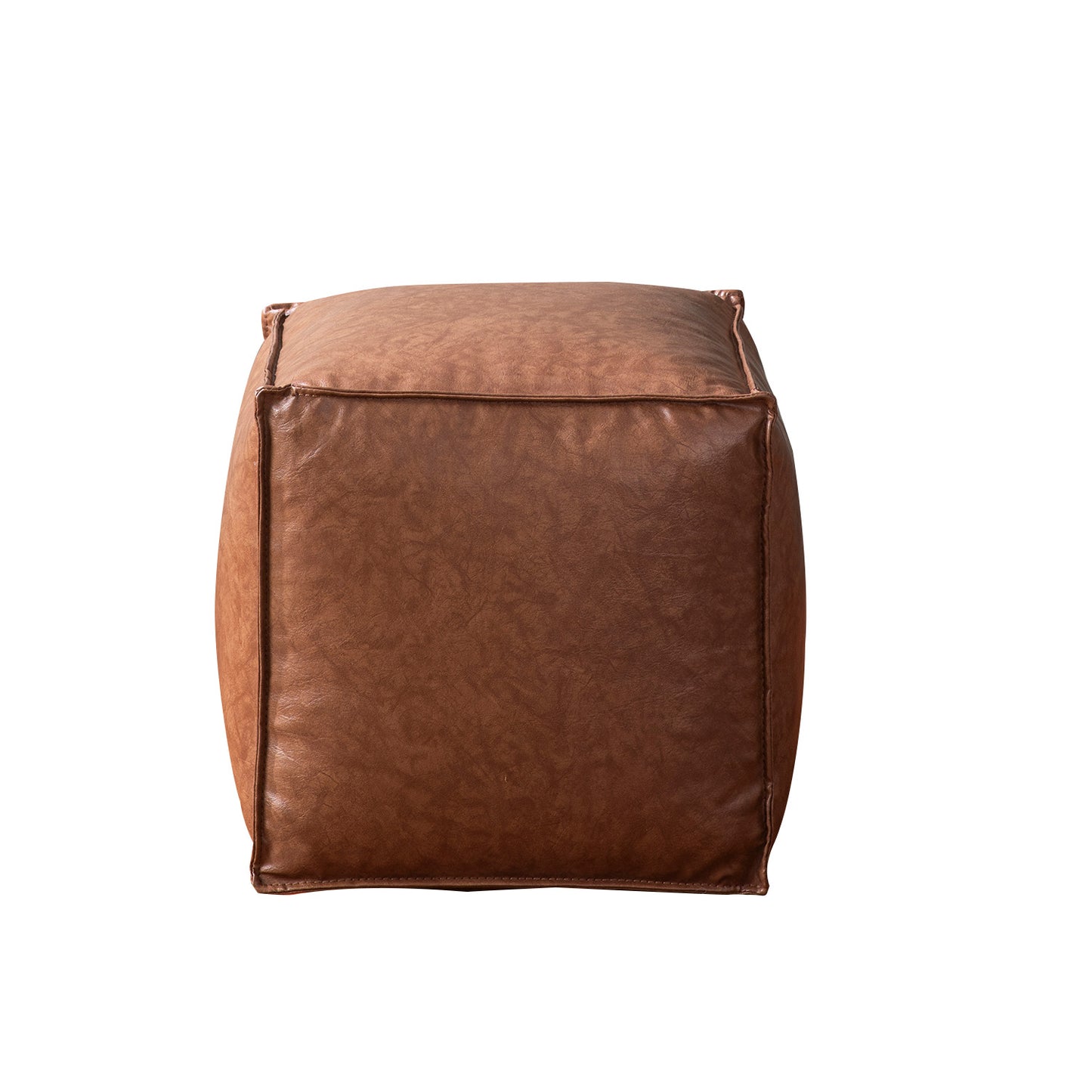 Cuboid Collection Brown Faux Leather Pouf Ottoman