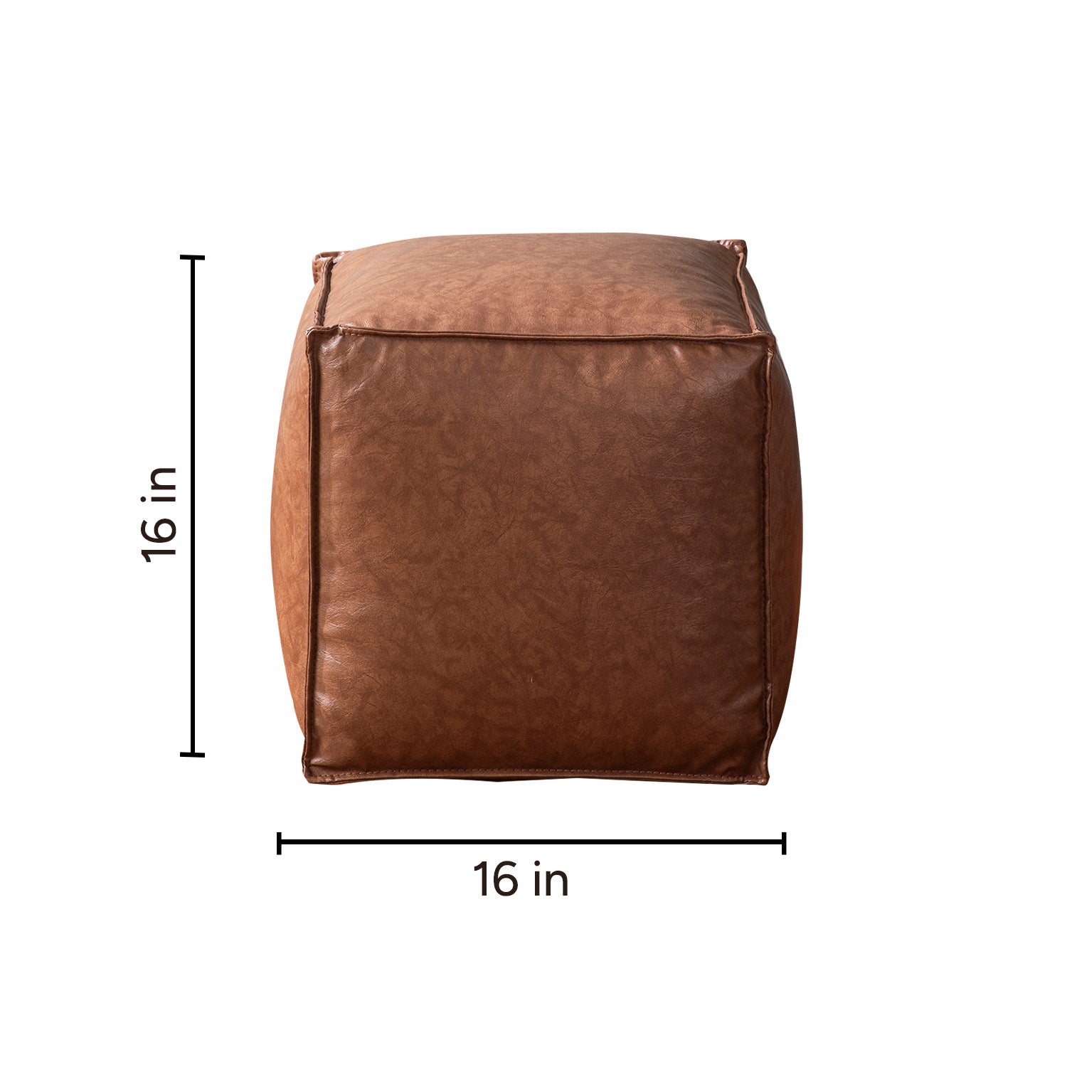 Cuboid Collection Brown Faux Leather Pouf Ottoman