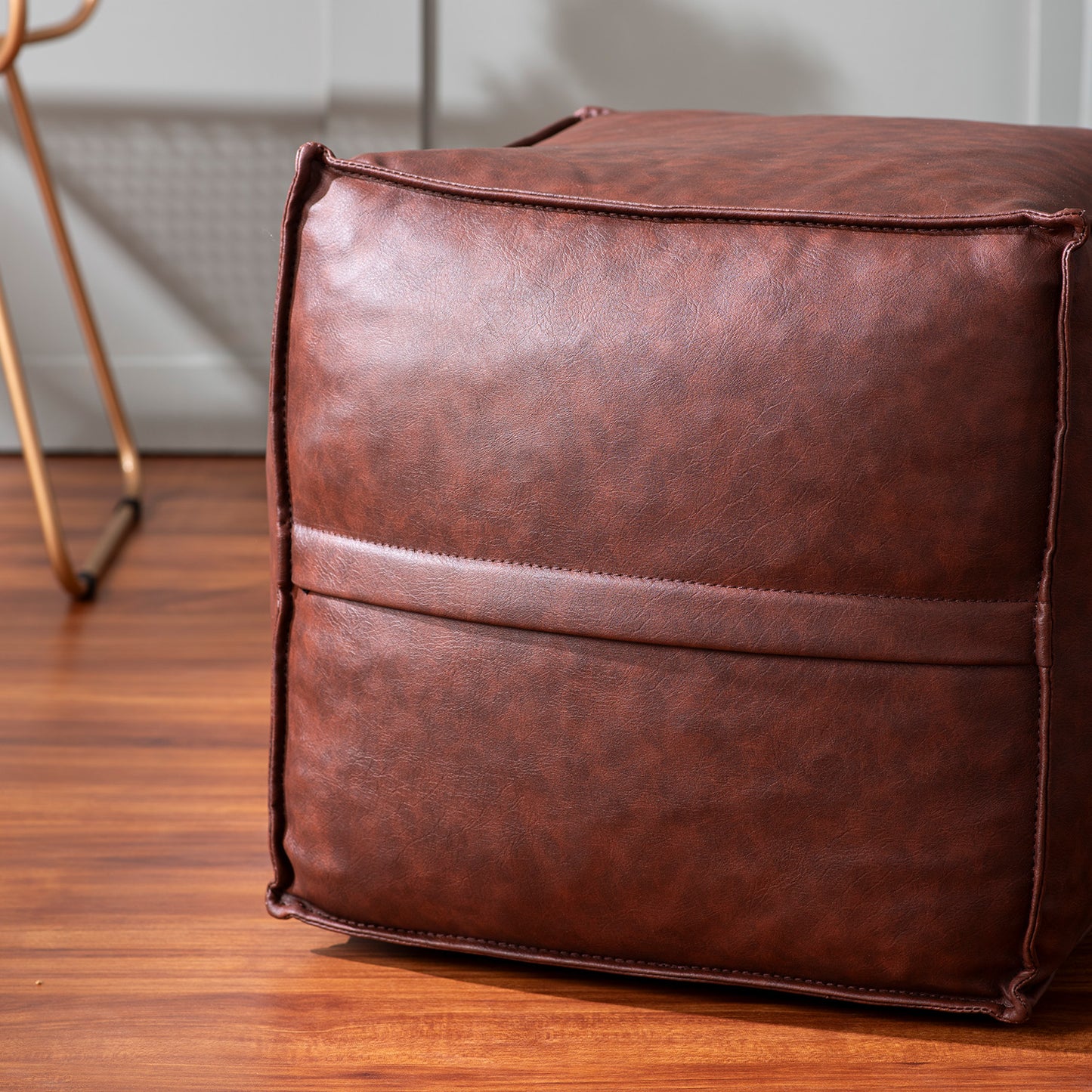 Cuboid Collection Dark Brown Faux Leather Pouf Ottoman