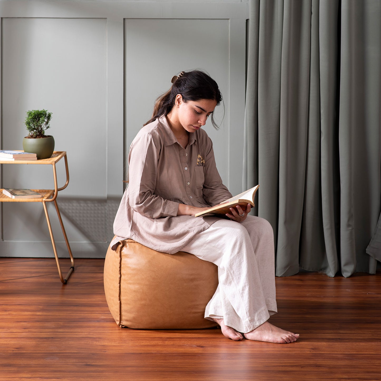 Cuboid Collection Mustard Faux Leather Pouf Ottoman Set Of 2