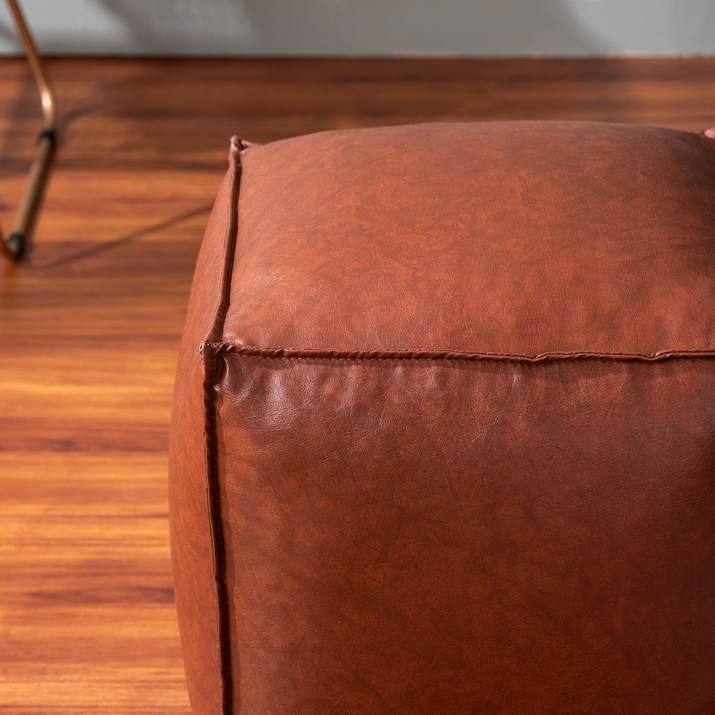 Cuboid Collection Dark Brown Faux Leather Pouf Ottoman Set Of 2