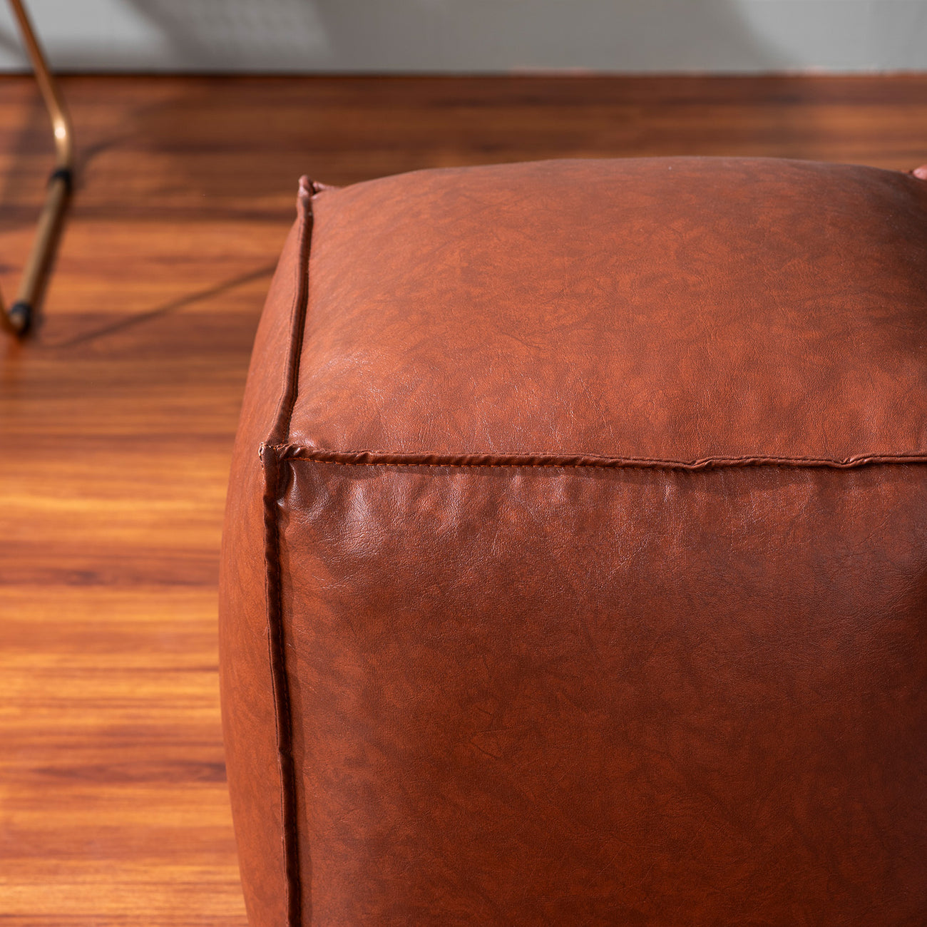 Cuboid Collection Dark Brown Faux Leather Pouf Ottoman Set Of 2