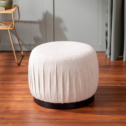 Luxe Collection Cream Fabric Pouf Ottoman