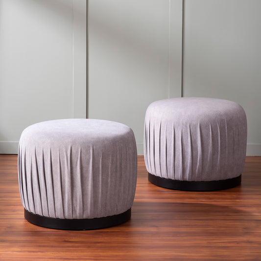 Luxe Collection Grey Fabric Pouf Ottoman Set Of 2