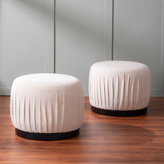 Luxe Collection Cream Fabric Pouf Ottoman Set Of 2