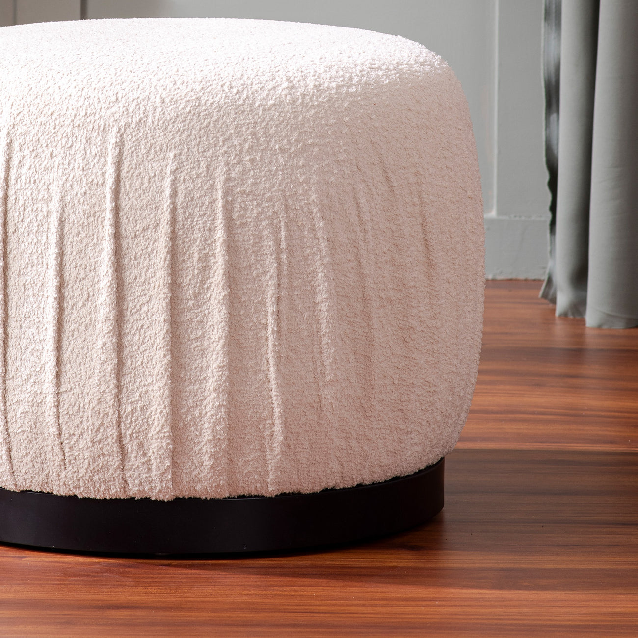 Luxe Collection Cream Fabric Pouf Ottoman Set Of 2