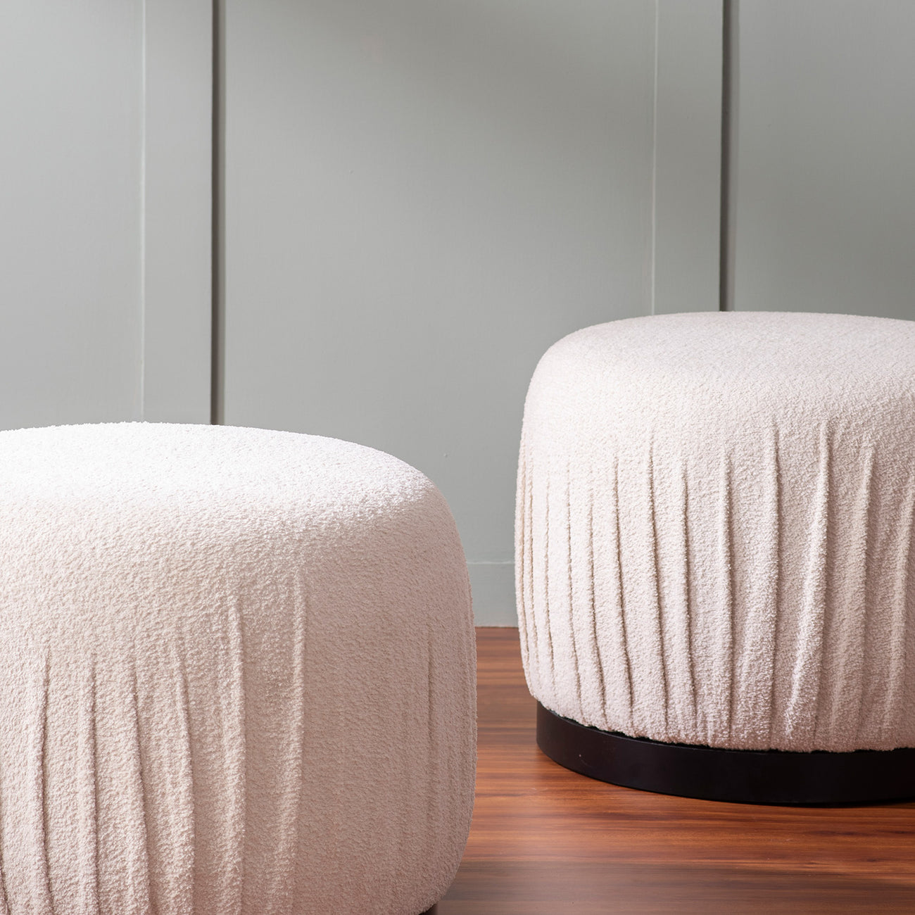 Luxe Collection Cream Fabric Pouf Ottoman Set Of 2