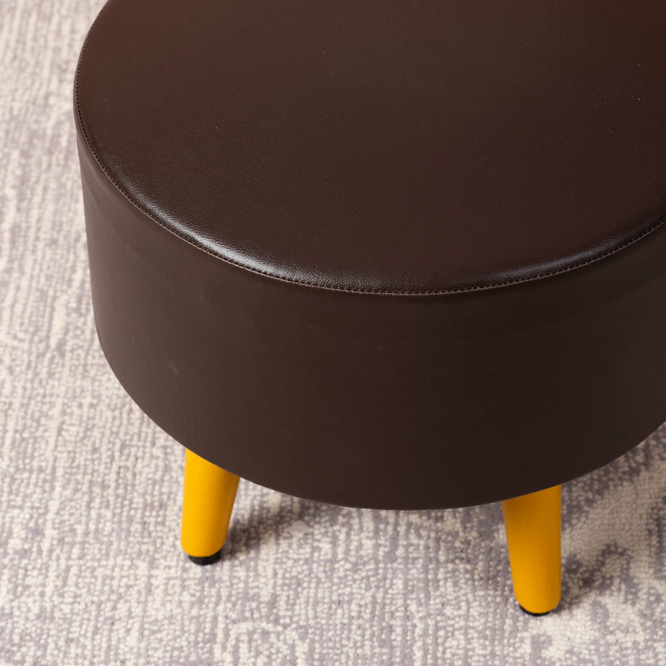 Axel Leatherette Wooden Ottoman in Brown Color