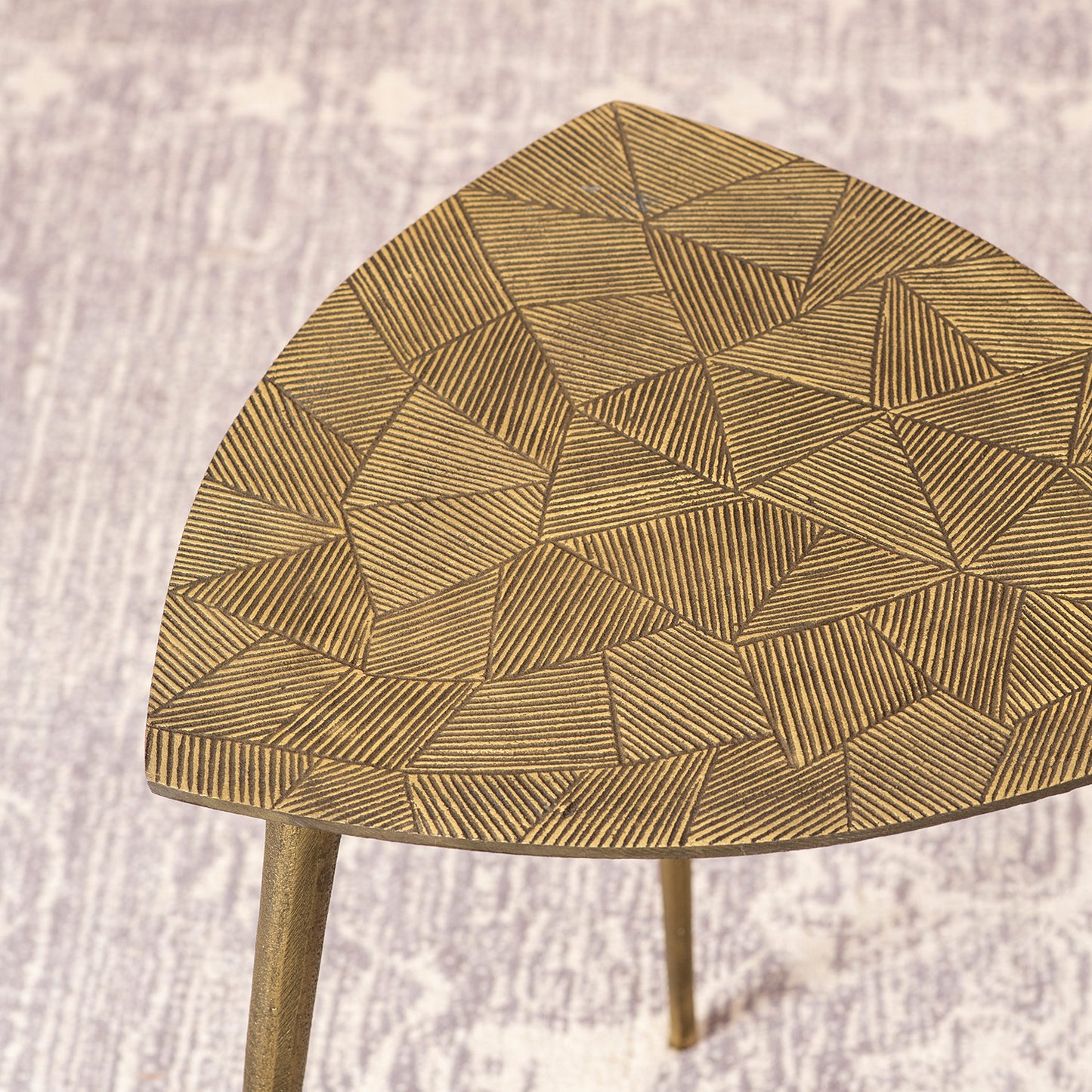 Cosmo Aluminium Geometric Triangular End Table in Gold Color