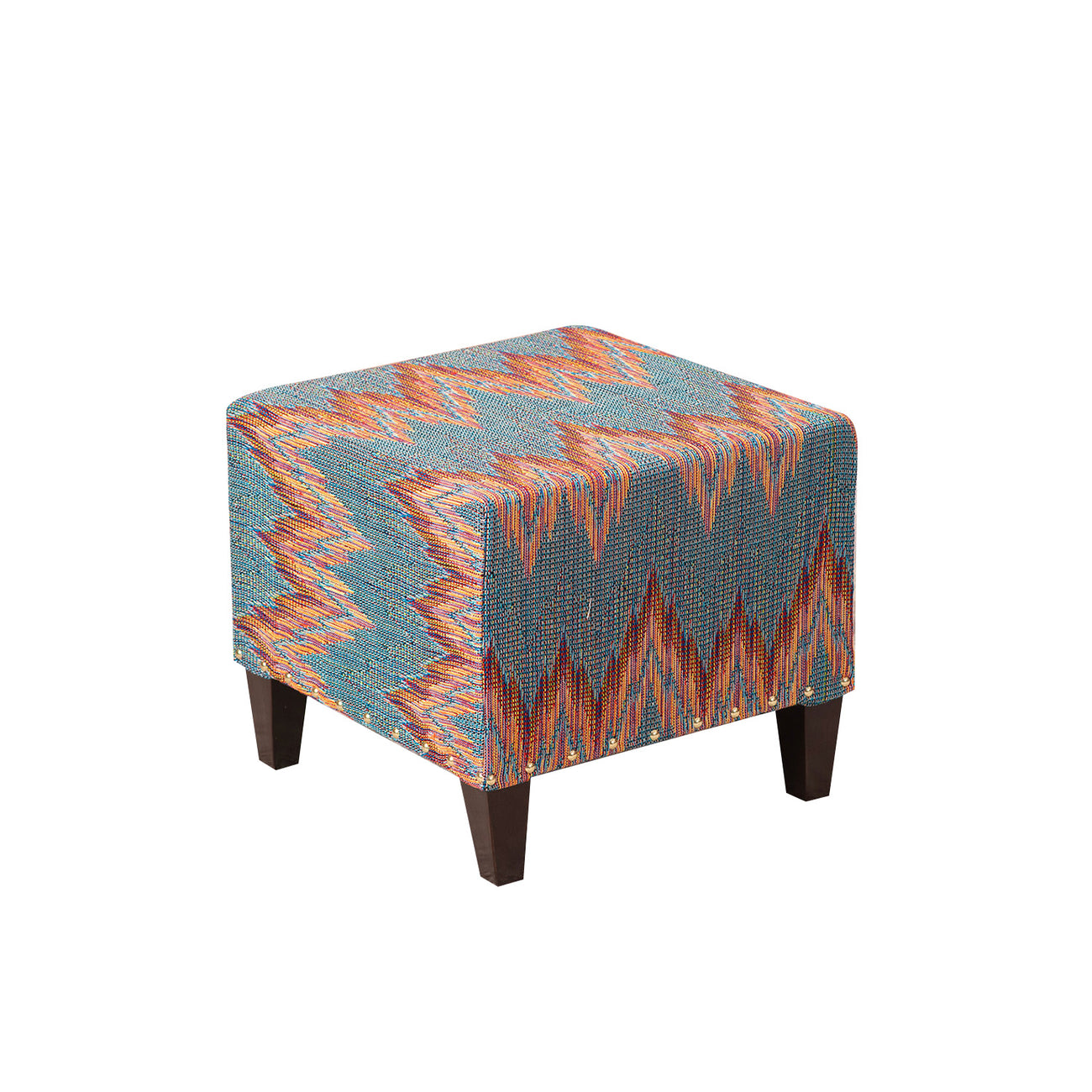 Crest Jacquard Wooden Seating Stool in Blue Color