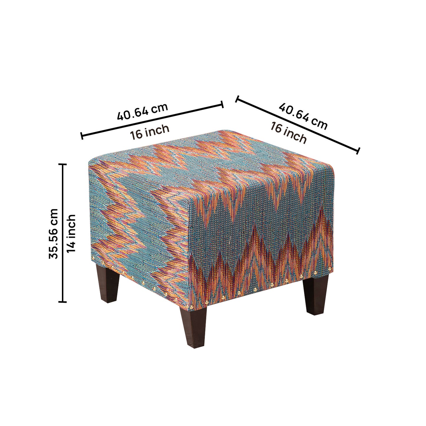 Crest Jacquard Wooden Seating Stool in Blue Color