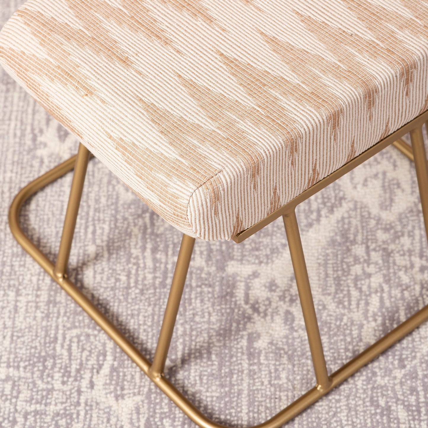 Crest Jacquard Metallic Stool in Beige Color