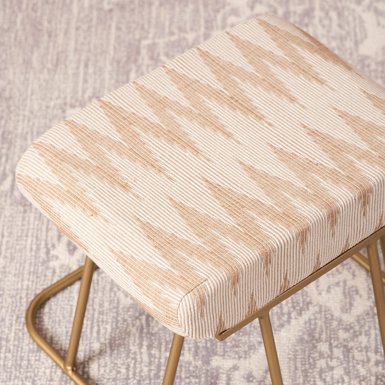 Crest Jacquard Metallic Stool in Beige Color