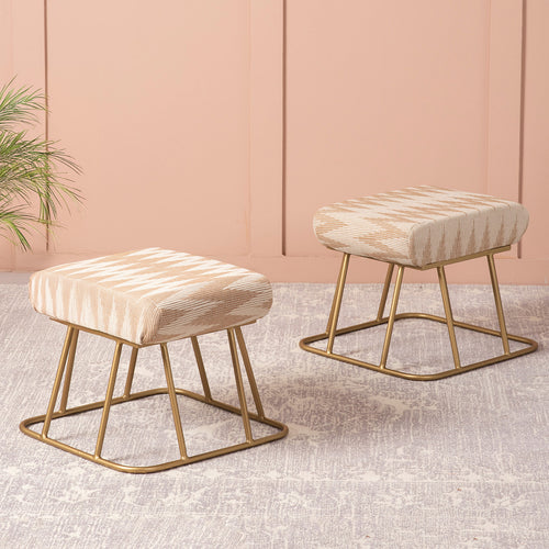 Crest Jacquard Metallic Stool in Beige Color Set of 2