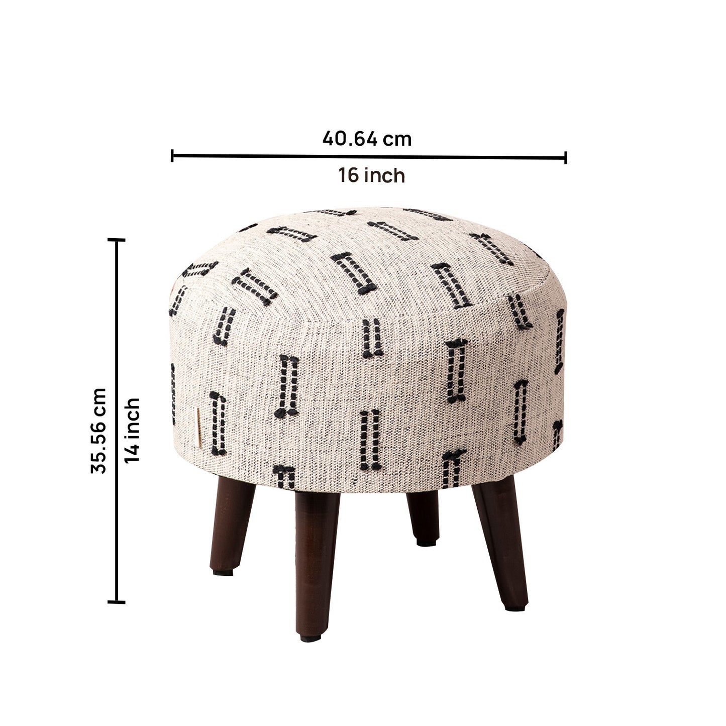 Bohemian Jacquard Wooden Ottoman in Black & Off White