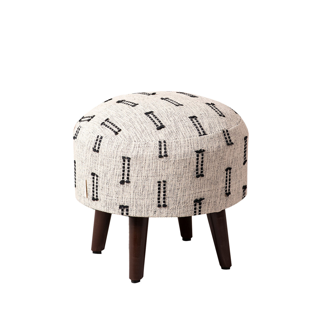 Bohemian Jacquard Wooden Ottoman in Black & Off White Set of 2