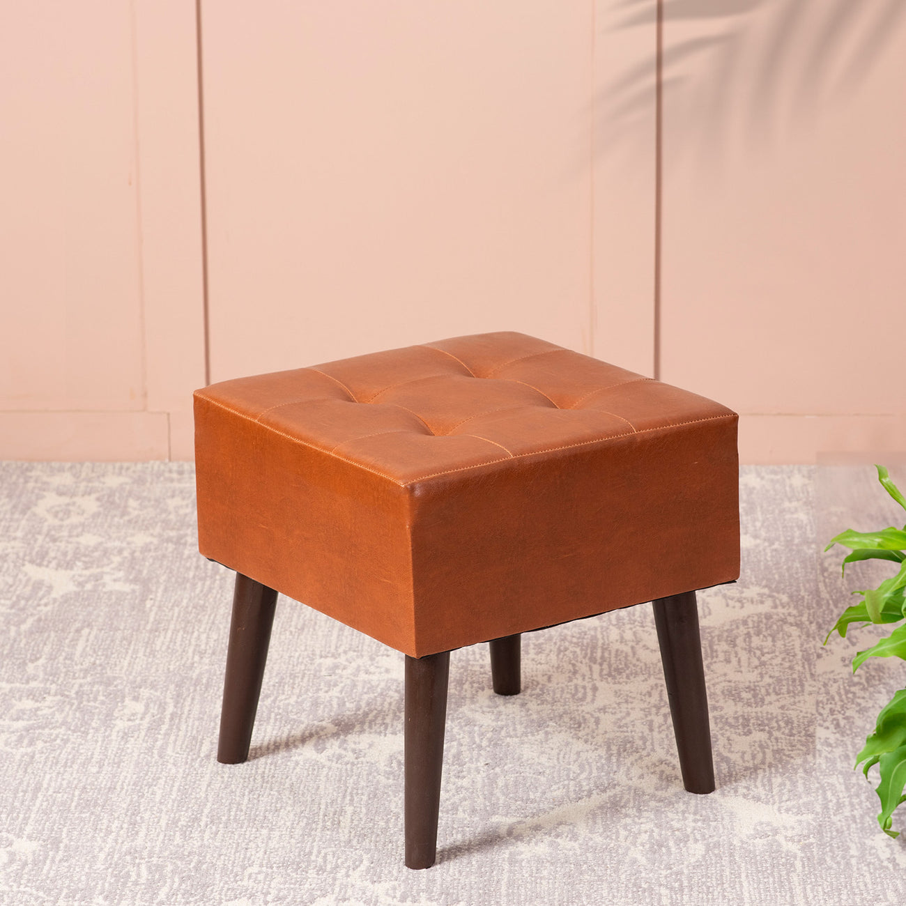 Axel Faux Leather Tufted Wooden Stool for sitting