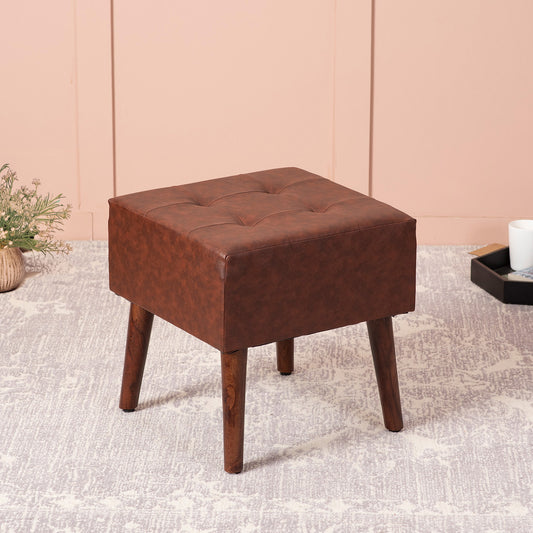 Axel Faux Leather Tufted Wooden Stool for living room