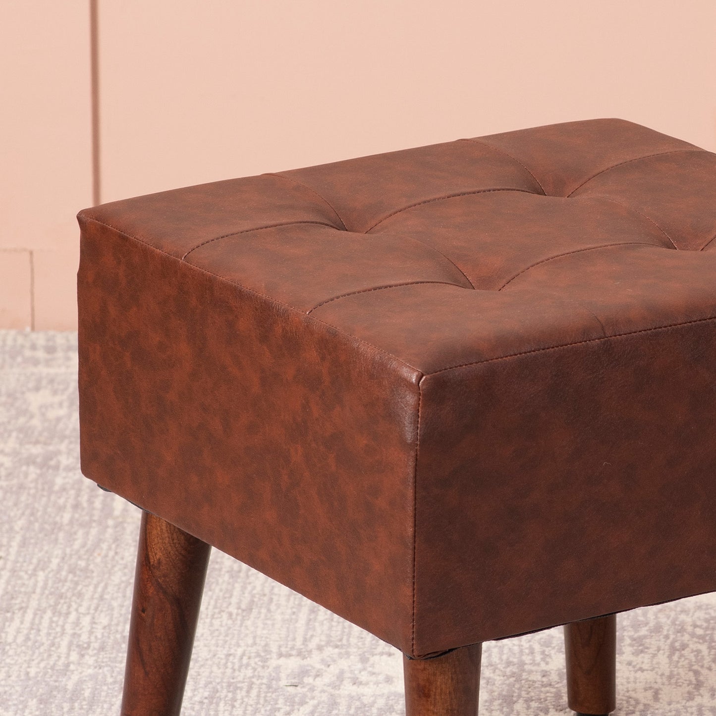 Axel Faux Leather Tufted Wooden Stool for living room