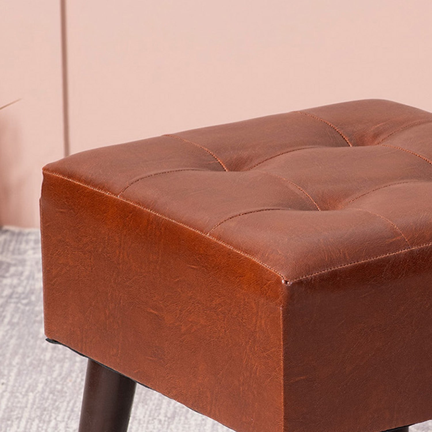 Axel Faux Leather Wooden tufted sitting stool