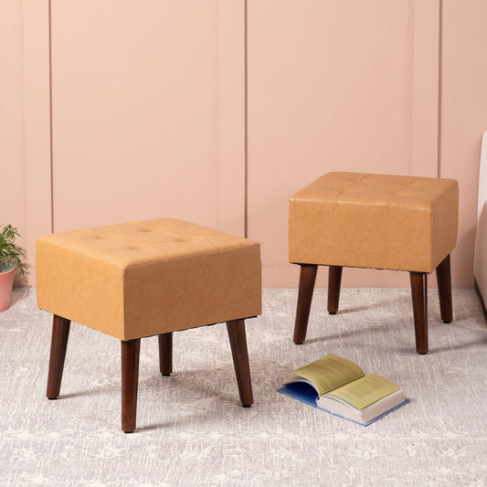 Axel Faux Leather Tufted Wooden Stool for sitting Set of 2