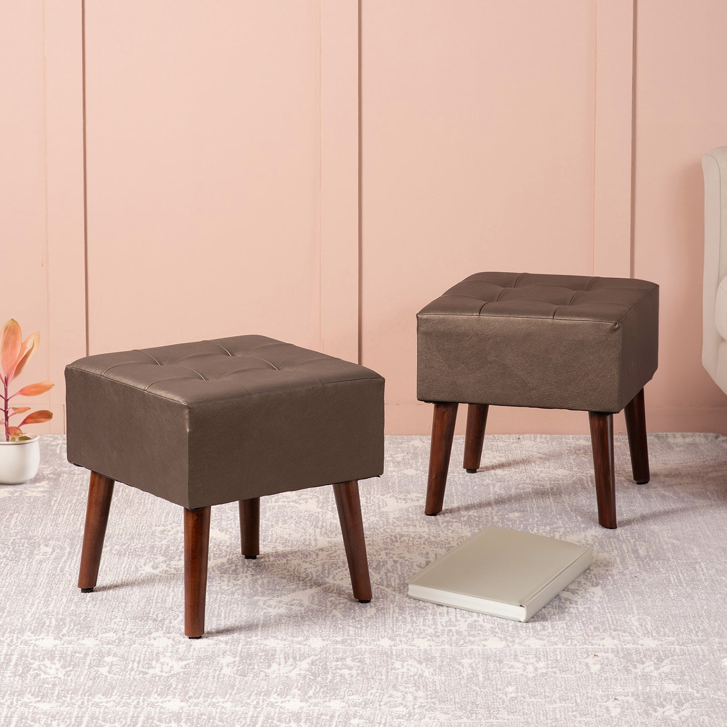 Axel Faux Leather Tufted Wooden Stool for living room Set of 2